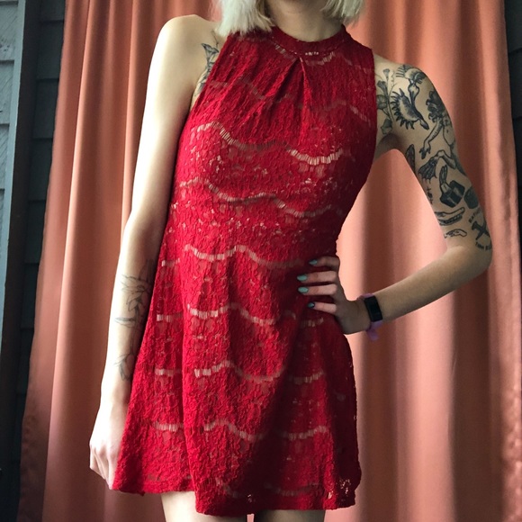 red lace high necked mini dress - Picture 5 of 5